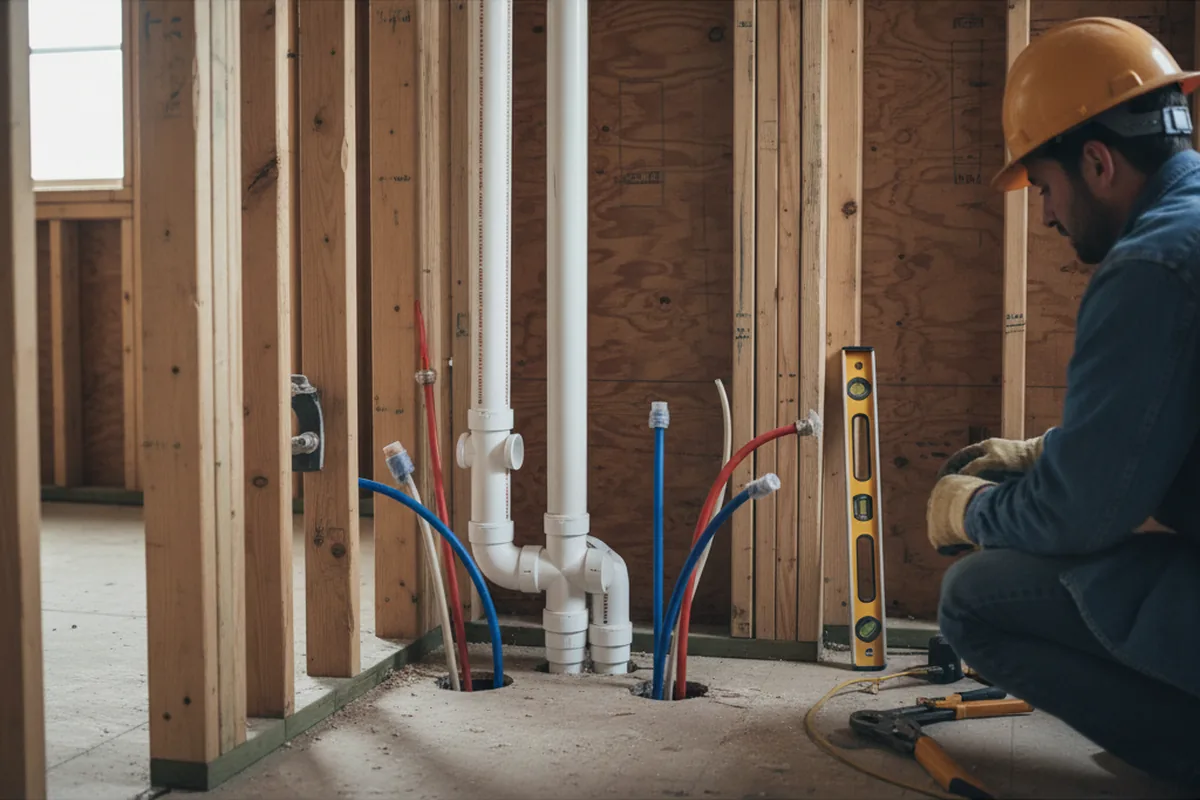Drain and supply rough-in during Leak Detection in Corcoran